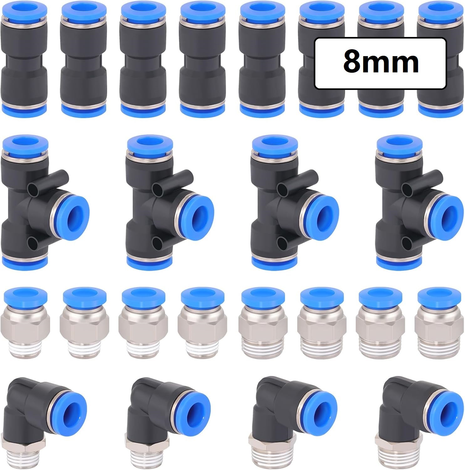 24PCS 1 / 4 "Kit de conector de línea de aire de conexión rápida, conector de conexión push-in y rosca NPT