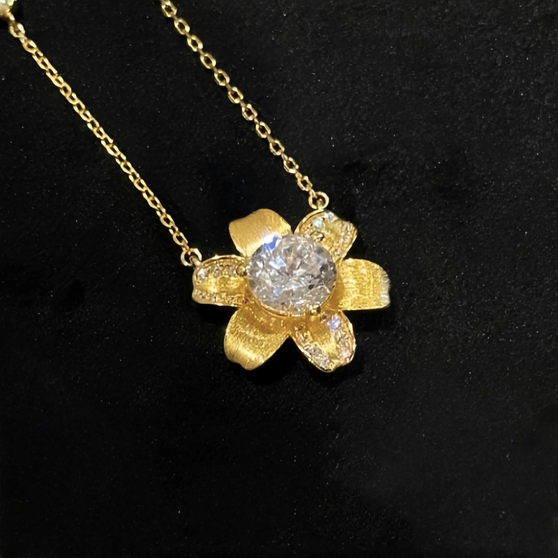 フレンチレトロなブラッシュひまわりダイヤモンドペンダントネックレスファッショナブルなライト高級リアルゴールド電気メッキフルダイヤモンドフラワーイヤリング女性用|undefined