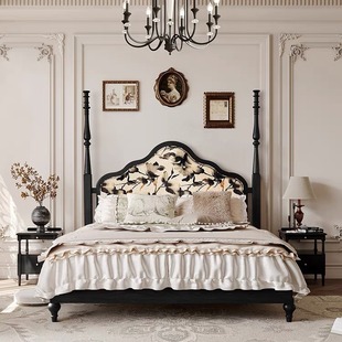 French Retro Bed, Double Bed, Solid Wood Bed, Master Bedroom, American Bed, Wedding Bed, Simple and Versatile Bedside Table, Furniture Customization