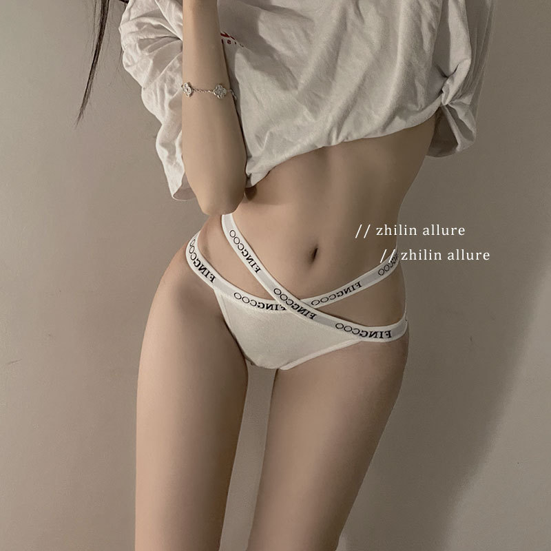 Sexy European and American style English letters with low waist underwear for women with exposed waist hollow temptation for girls with triangle ladies underwear