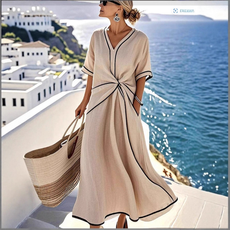 Independent Platform European and American Summer New Style Pomisian Style Elegant Dress Cross-Border Elegant Commuter Long Dress