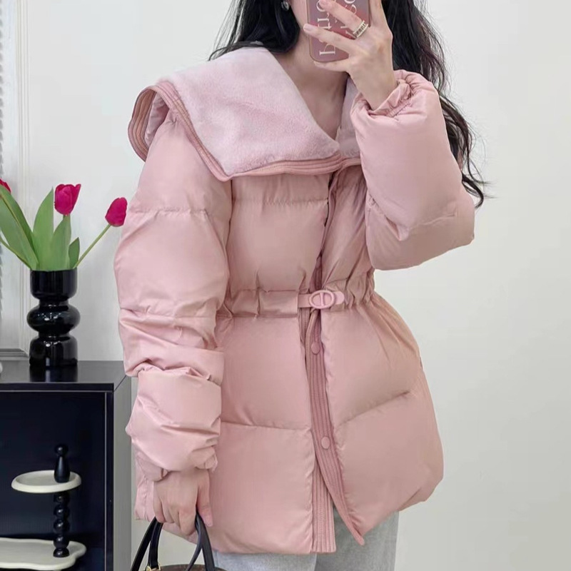 Pinghu Down Jacket Women's Mid-length Winter Korean-style Belt Tight Waist Sweet Age-reducing New All-match Large Lapel Jacket