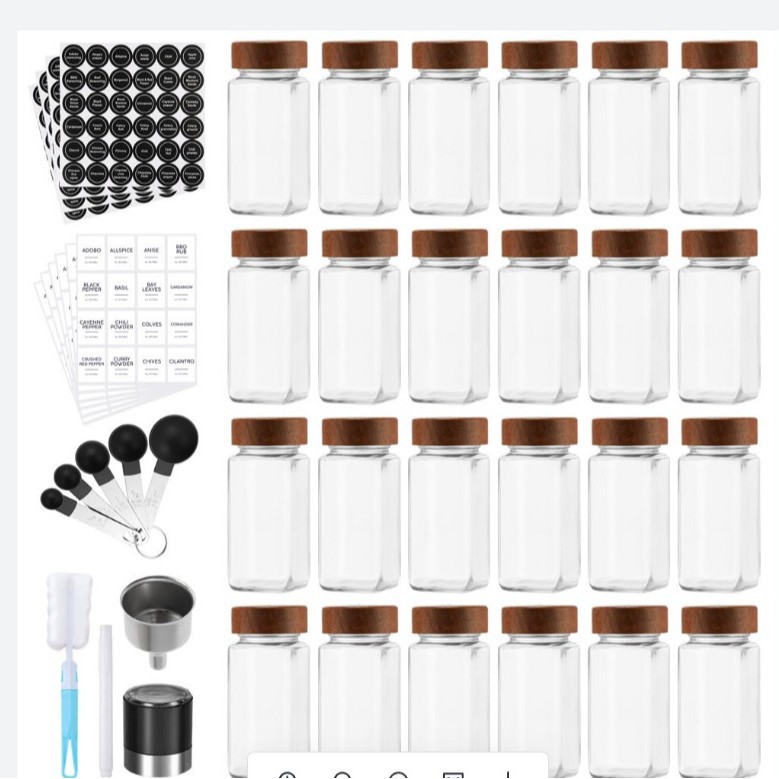 Juego de frascos de condimentos de vidrio con tapa de madera de bambú o acacia, elegante set de cocina