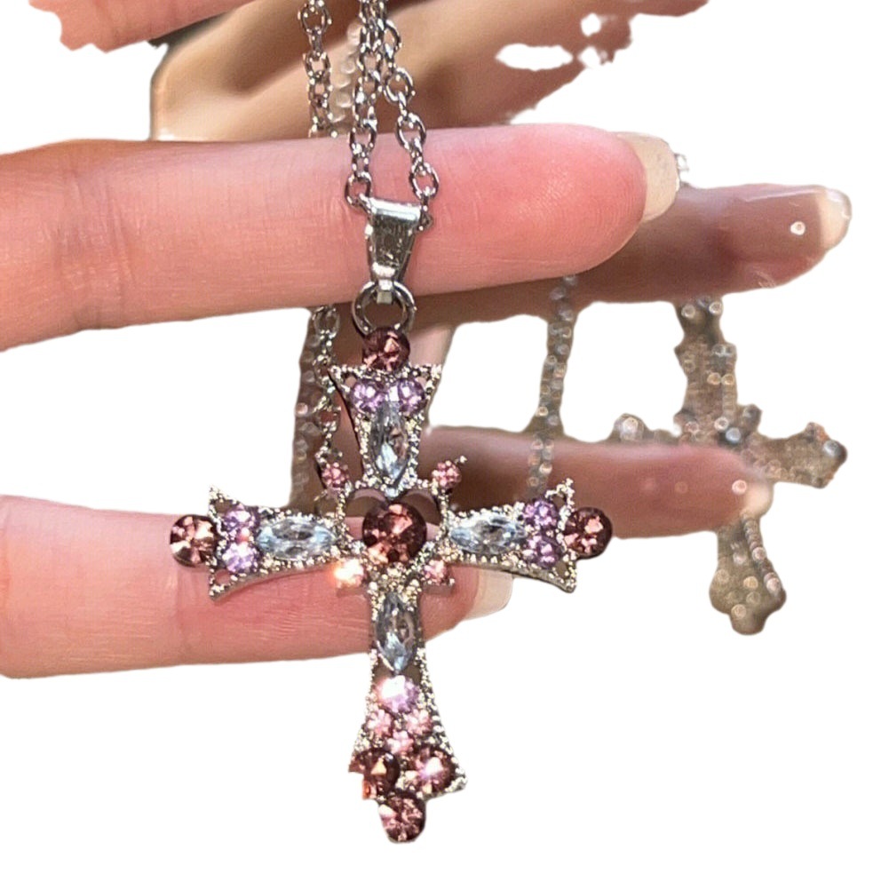 Sweet cool style hot girl cross necklace female heavy industry Diamond-embedded Gothic European and American style y2g necklace design clavicle chain
