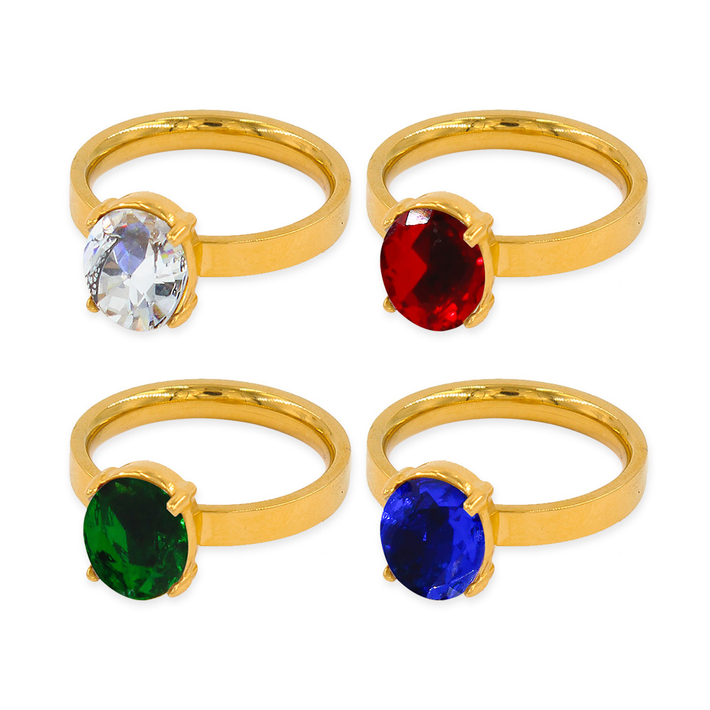 Fashion Style Fashion Oval Titanium Steel Plating Zircon Rings