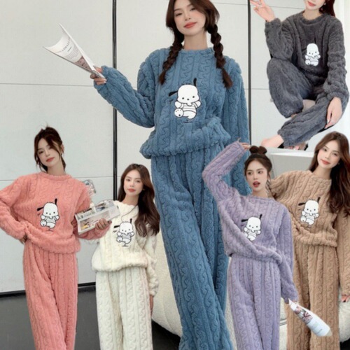 Winter coral velvet pajamas for women, plus velvet and thickened flannel long-sleeved home clothes, loose, warm and comfortable velvet suit