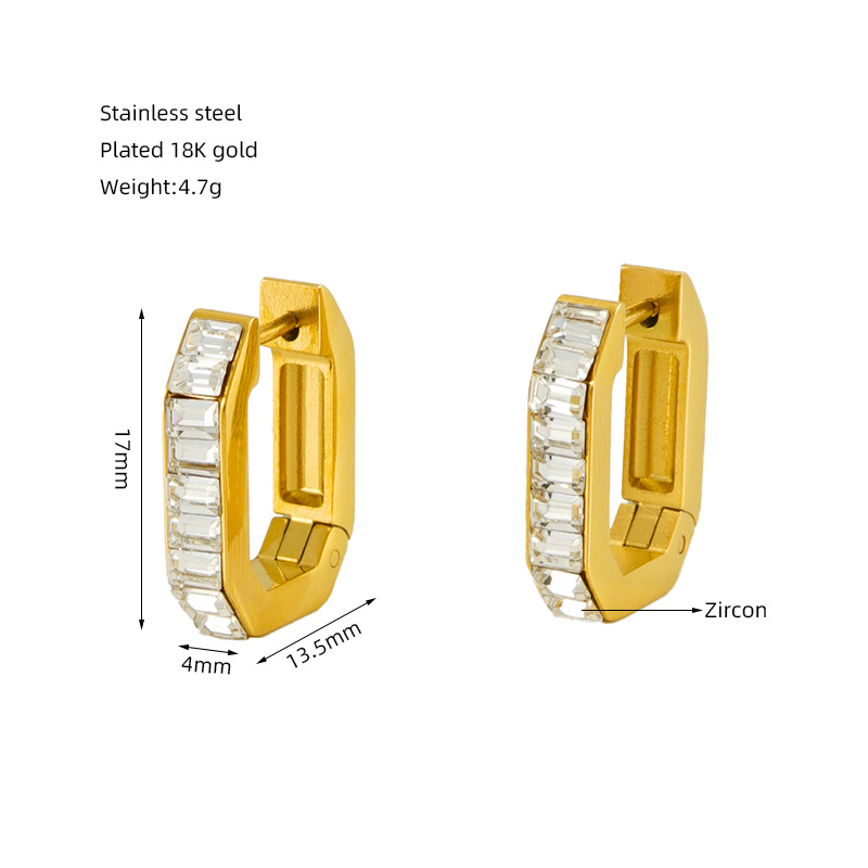 Moda geométrica europea y americana colorido ZIRCON titanio acero pendientes mujer ins estilo alto grado 18K Acero inoxidable pendientes al por mayor