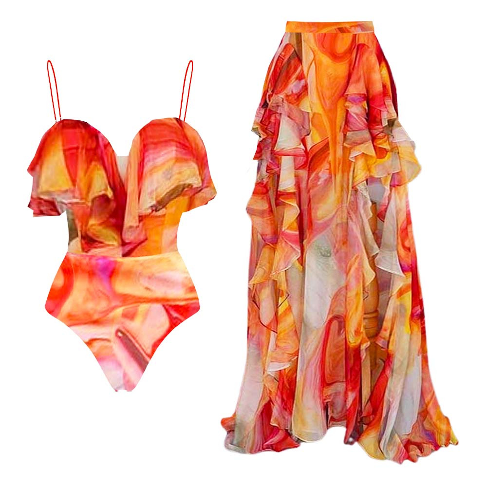 2026 trajes de baño europeos y estadounidenses nuevos trajes de baño unidos de borde de loto trajes de baño de playa set de vacaciones de mujeres transfronterizas