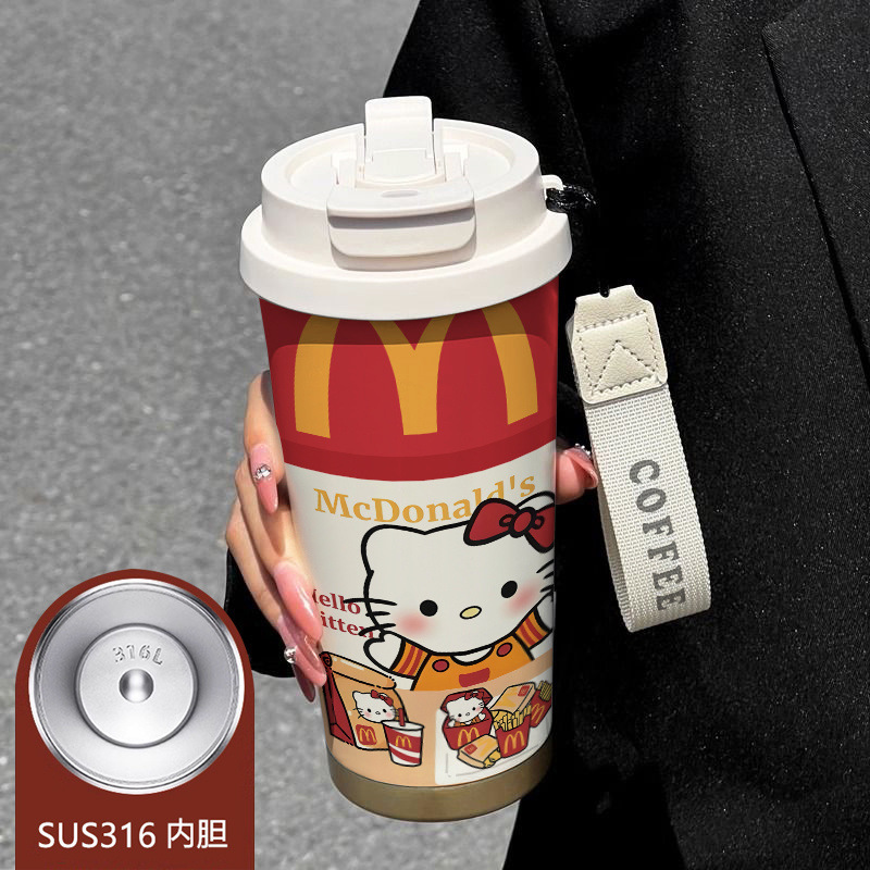 フライドポテト KT 猫 316 ステンレス鋼コーヒーカップ漫画かわいいセラミック断熱カップハイエンドエナメルカップインスタイル|undefined