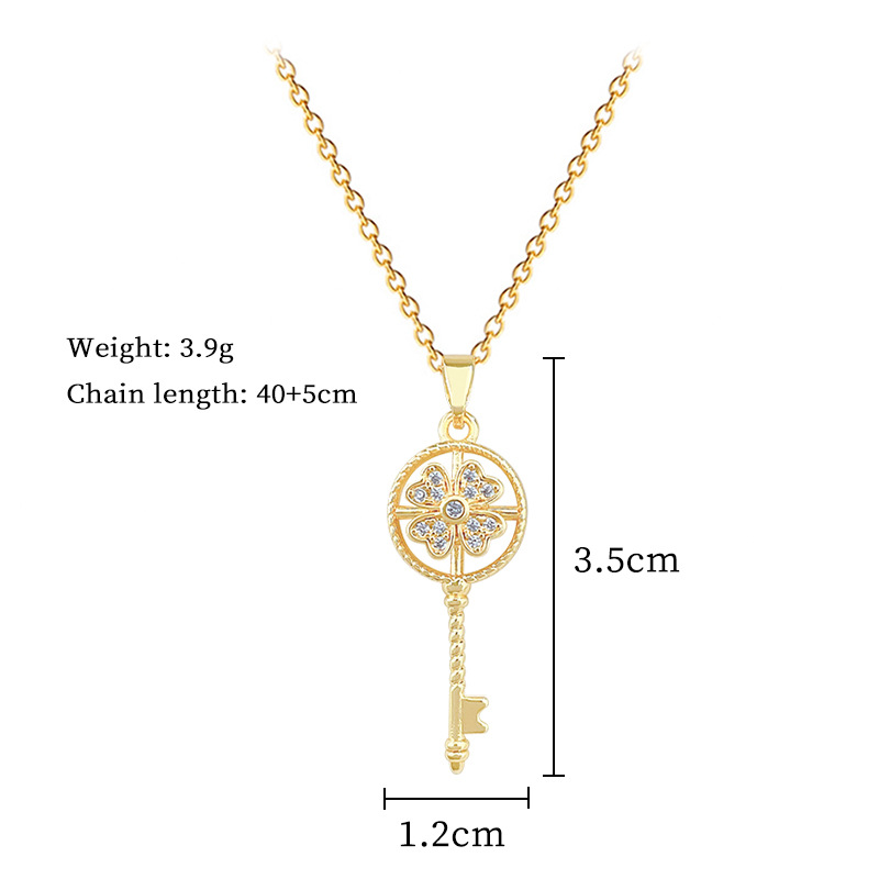 Luxurious Rotating Lucky Key Necklace With Full Diamond Inlay_voghion.com