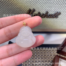 厂家批发 天然和田白玉18K金镶佛公吊坠笑佛