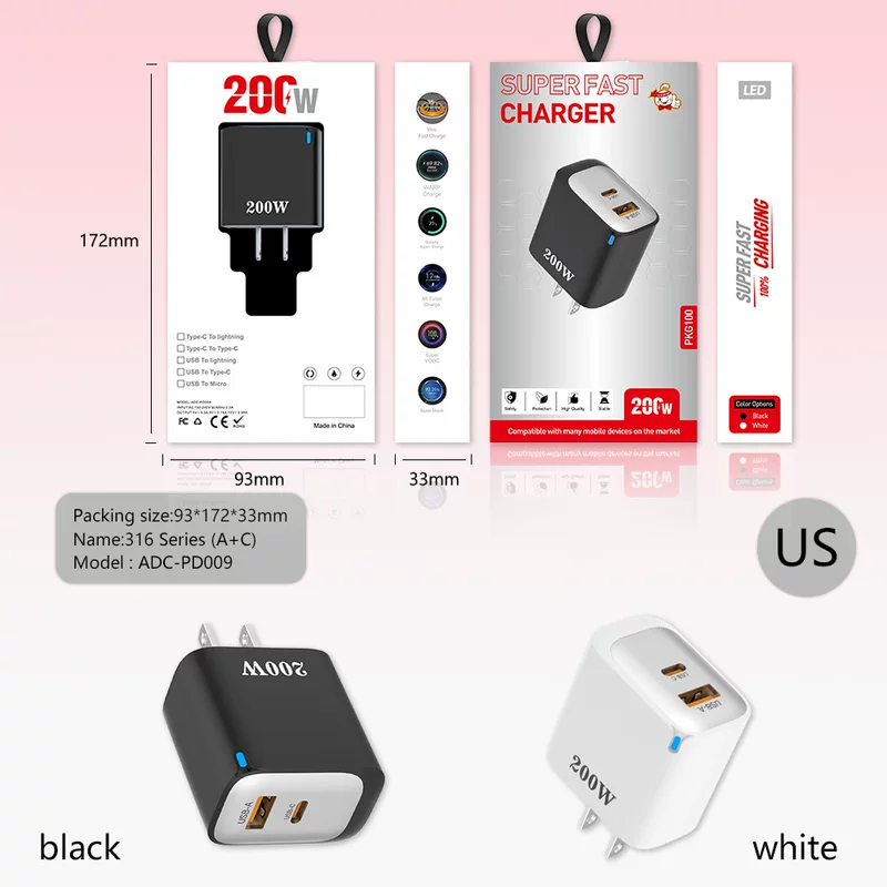 Зарядное устройство частной модели производителя 1C+2USB, европейско-американско-британская вилка, QC3.0, многопортовое зарядное