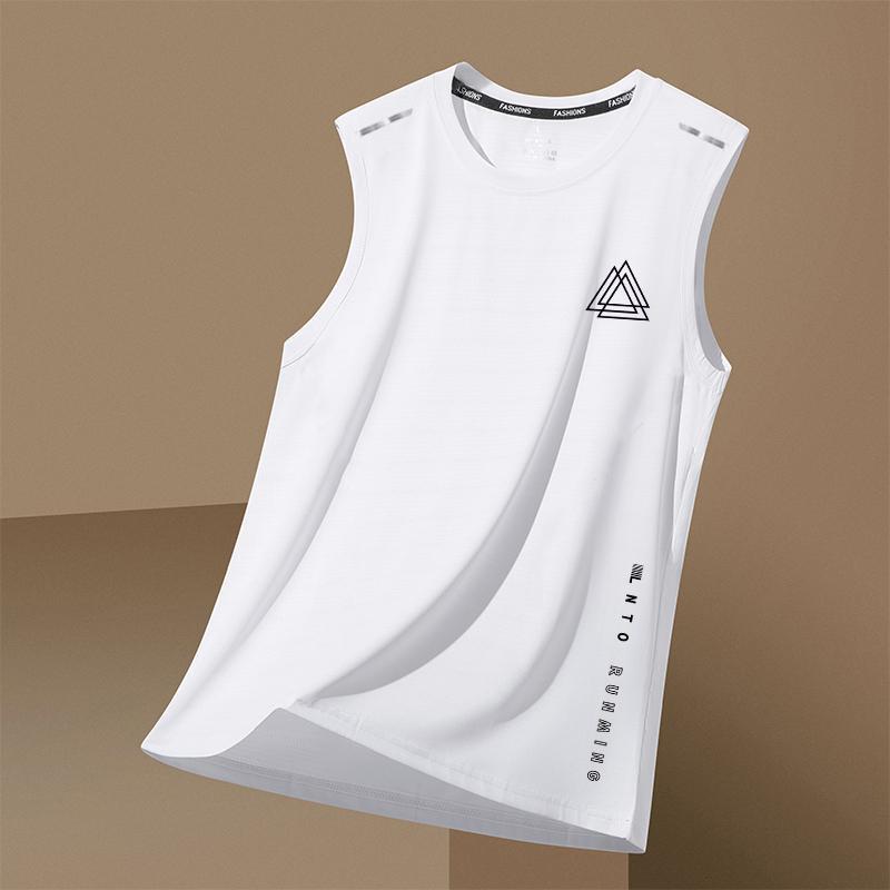 [fast delivery] vest men's quick-drying sleeveless T-shirt ice silk sports top loose running short sleeve training fitness
