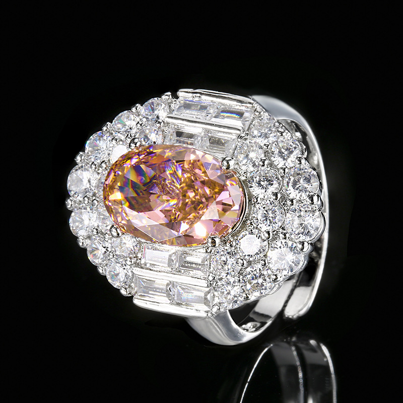 Otoño e invierno nuevo estilo Zhuangsheng conjunto de joyas con alto contenido de carbono diamante hielo flor de cobre cortado con incrustaciones de diamantes rosas profundas piedra principal 8*12