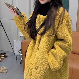 网红秋季新款洋气减龄宽松时髦羊羔毛百搭长袖遮肉外套潮
