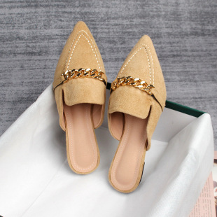 Flat half slippers women Spring and Autumn pointed metal chain Muller shoes shoes large size 41-43 foreign trade shoes wholesale
