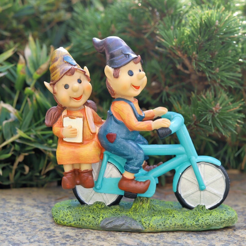 Cross-Border European and American Resin Couple Elf Cycling Decoration Handmade Statue Design Courtyard Home Decoration