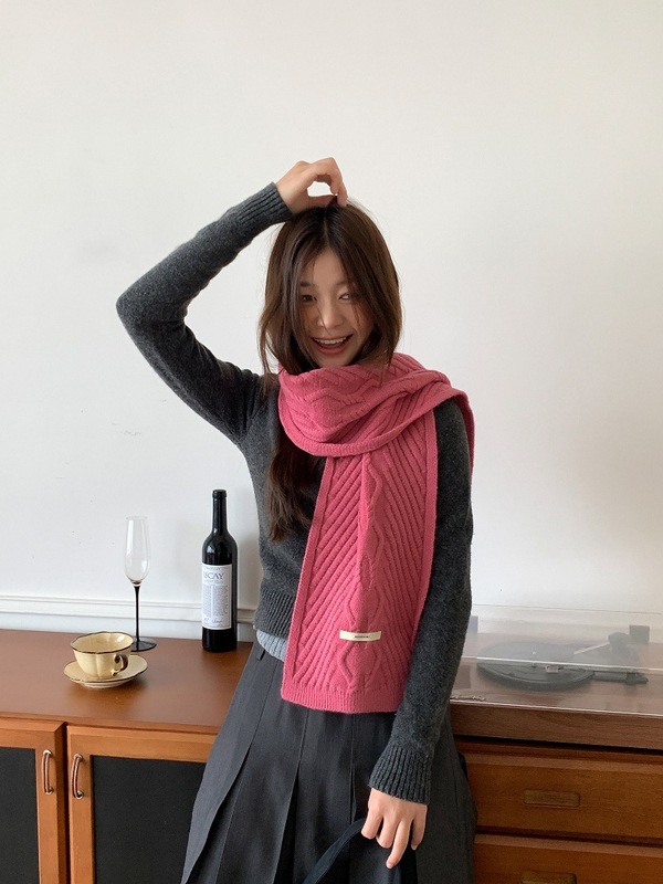 东大门韩系八字麻花软糯纯色毛线针织围巾女秋冬保暖防寒披肩围脖|undefined