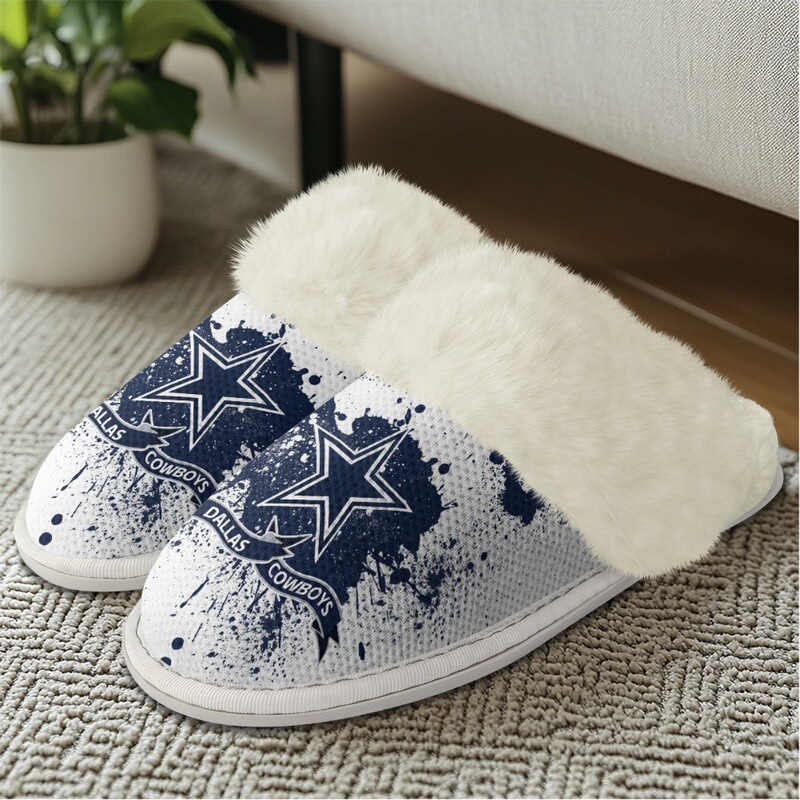 Independent Station New Export Nfl Denim Team Printed Home Couple Shoes Indoor Cotton Slippers Minimum Order One Piece