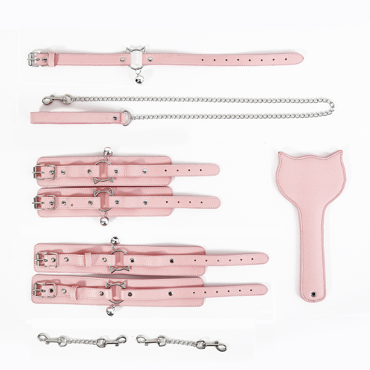 Fabricante directo para el juego de cuero SM color rosa gato cuello esposas esposas SP palmaditas juguetes para hombres y mujeres
