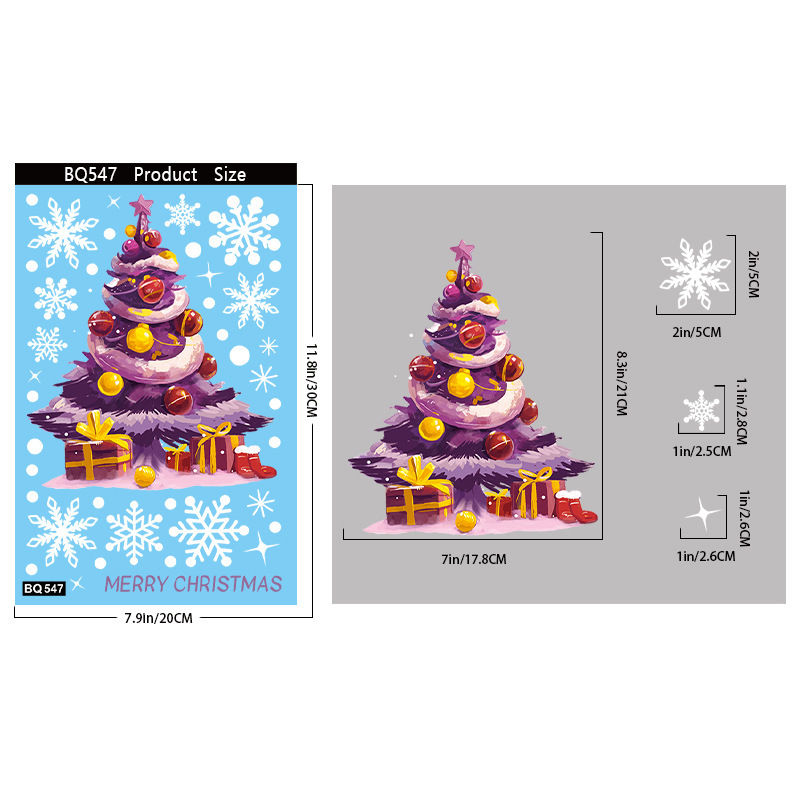 クリスマスステッカークリエイティブカラフルなクリスマスツリーガラスステッカークロスボーダーアマゾン雪だるまスノーフレーク静電ステッカー卸売|undefined