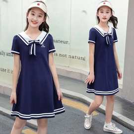 女大童连衣裙夏装洋气新款12中大童装13裙子15岁海军学院风连衣裙