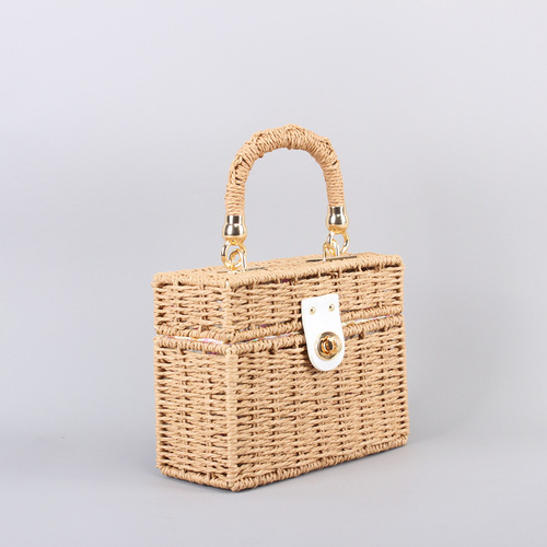 One piece drop shipping 2024 new straw woven bag woven bag women's bag handheld small box bag crossbody bag Japanese and Korean casual bag