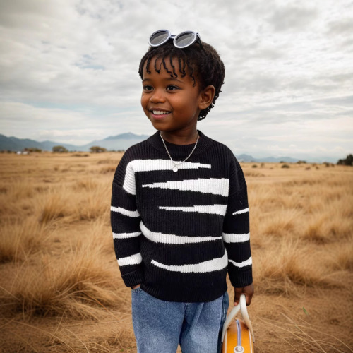 Men's Sweater 2025 Autumn/Winter New Basic Crew Neck Black and White Striped Casual Knit Top Korean Style Loose Fit