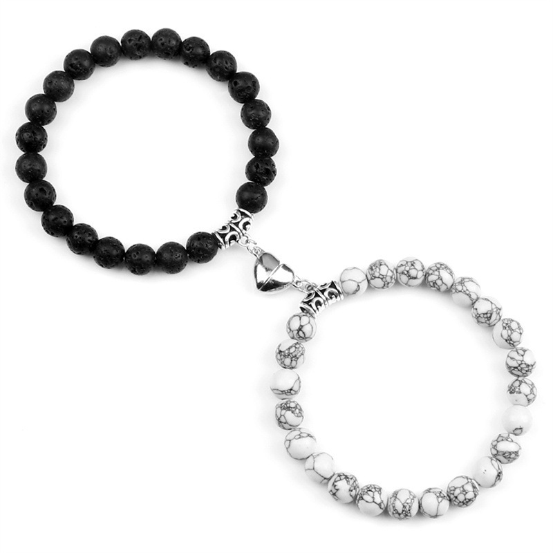 Cruz-frontera europea y americana en forma de corazón imán pulsera de succión Tigre ojo piedra pareja viento natural traje de pulsera fósil