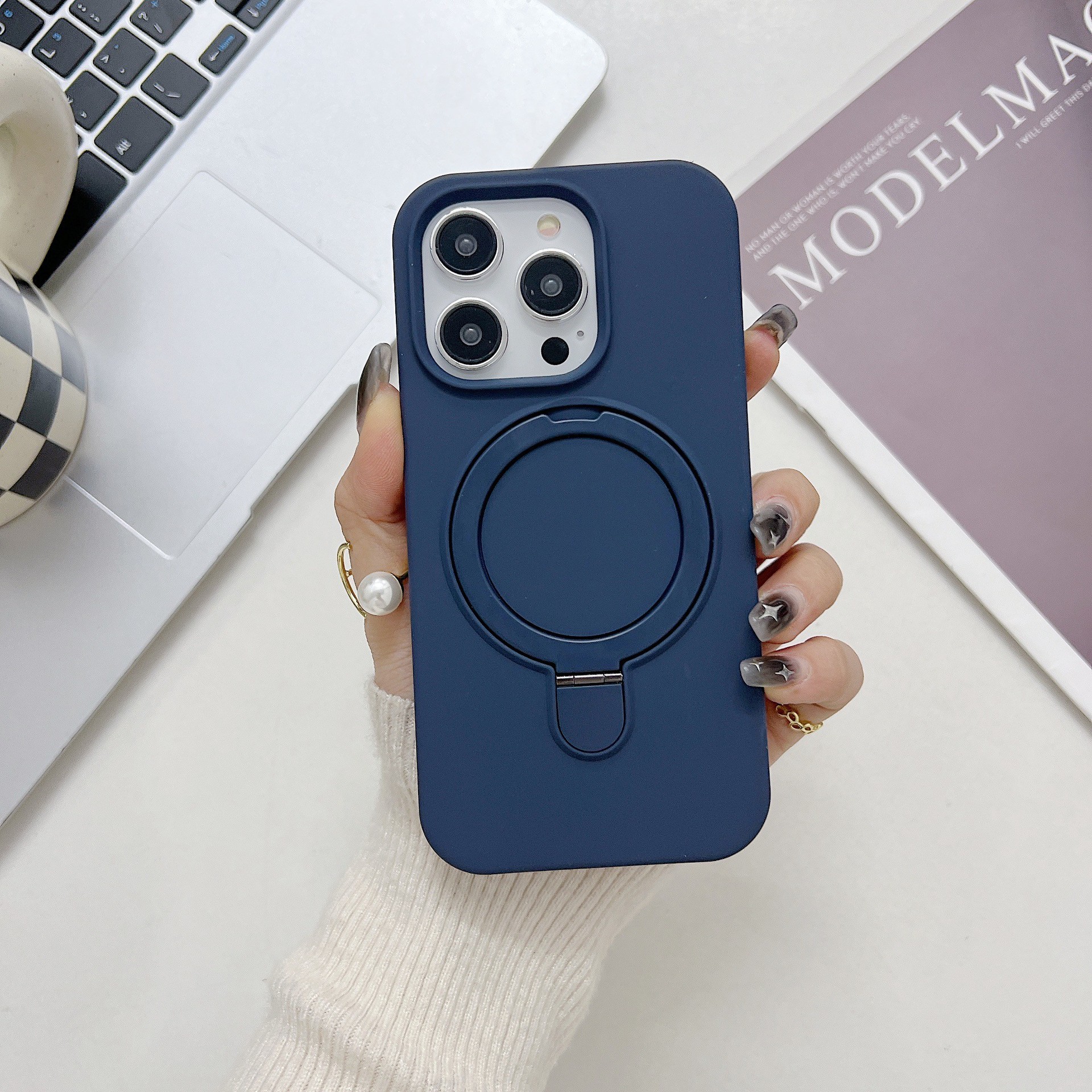 Custodia con supporto in silicone liquido per iPhone 17/16 Pro Max con ricarica wireless e stabilizzazione magnetica, compatibile con iPhone 14_voghion.com