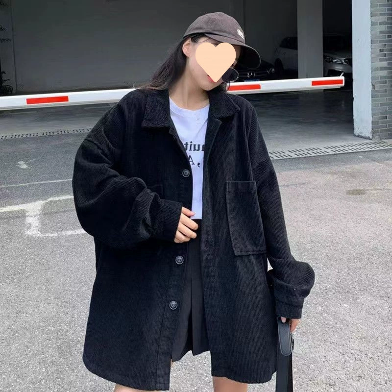 Женская одежда больших размеров, весна 150kg года, модный вельветовый плащ в корейском стиле с длинными рукавами, слегка утягивающий топ