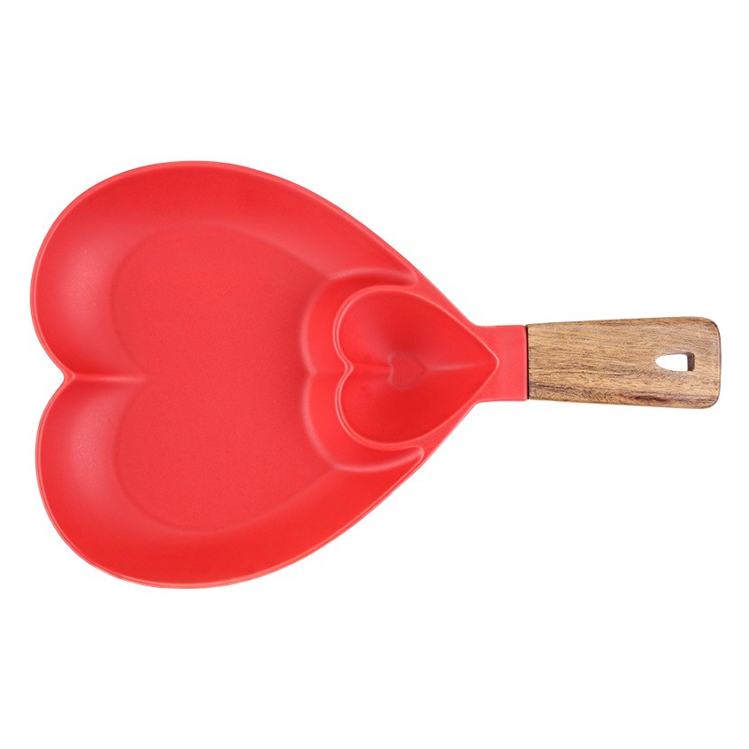 Placa de bola de masa de cerámica hogar Placa de desayuno con plato de vinagre plato de comida occidental Placa de merienda bandeja de cerámica mango de madera