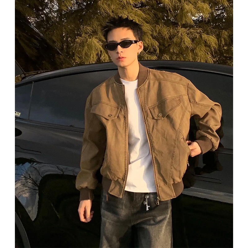美式复古做旧解构立领夹克男春秋高级感cleanfit宽松百搭短款外套|undefined