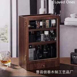 跨境木质香水收纳架带抽屉多层桌面护肤品口红香水整理实木陈列架