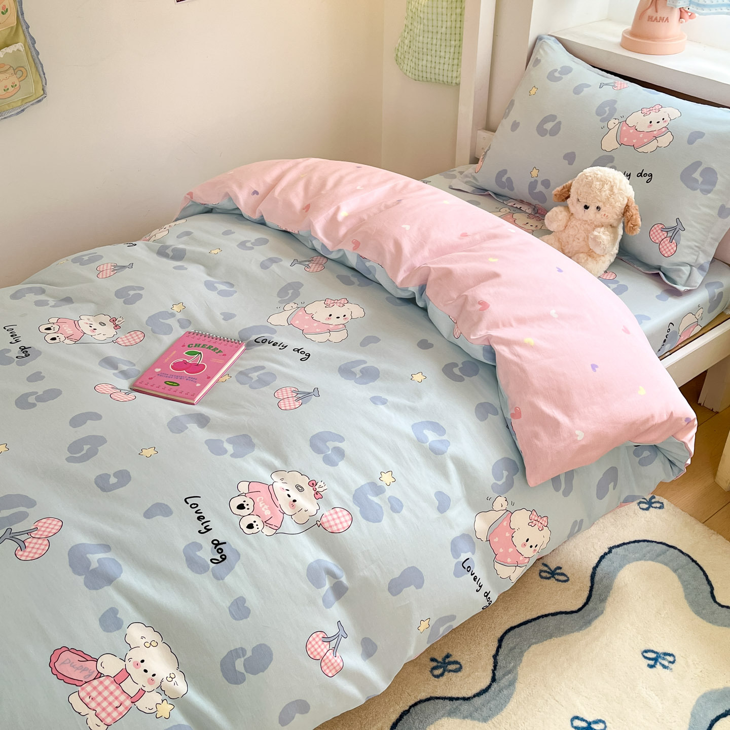 Juego de cama de dormitorio de estudiantes de tres piezas de algodón de algodón, funda de edredón, edredón, edredón, juego completo de núcleo