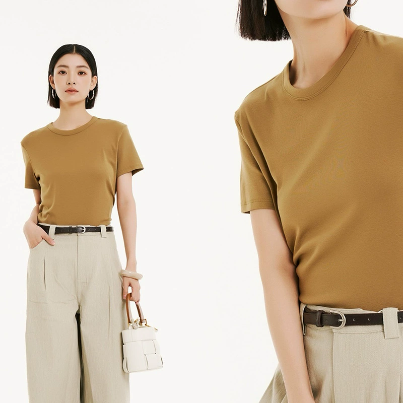 Женская футболка с короткими рукавами из хлопка Mo 3303 с небольшим круглым вырезом Meina Shudan 2025, весенне-летняя новая стильная нижняя верхняя одежда