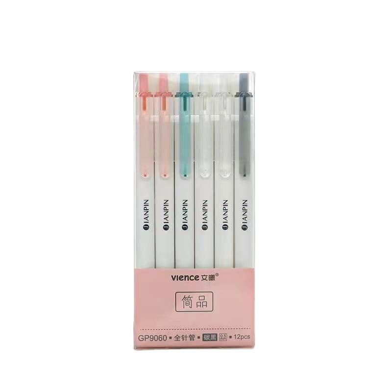 (2개) WEN XI 프레스 젤 펜 블랙 0.5MM 전체 바늘 간단한 제품 창조적 인 학생 검은 잉크 펜 사인 펜 도매