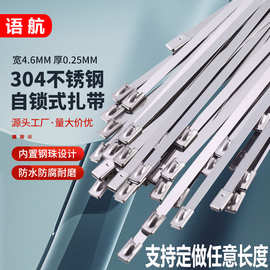 自锁式不锈钢扎带厂家304材质4.6*250*300船用金属电缆捆绑钢扎带