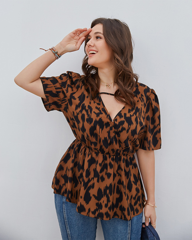 large size waist leopard print new summer top NSQH37486