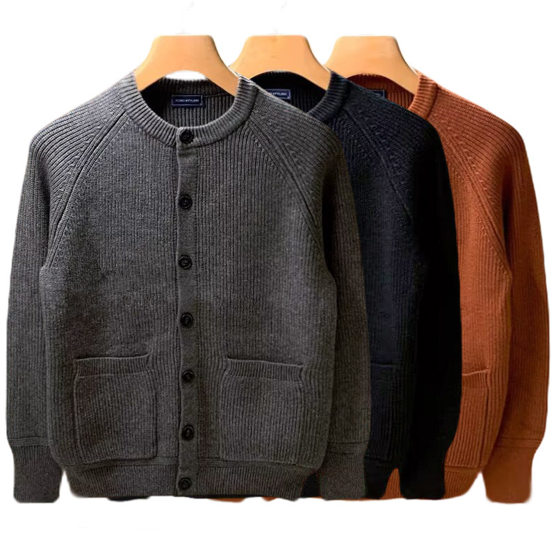 Oversized Herren-Strickcardigan – Atmungsaktiver Stretch-Pullover mit offener Vorderseite für Freizeit und Business (Schwarz/Grau/Karamell, EU-Größen S-2XL)_voghion.com