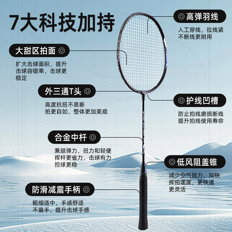 Raqueta de bádminton WITESS, juego de raquetas dobles de aleación de aluminio, entrenamiento profesional, raqueta de bádminton doble ultraligera y duradera, venta al por mayor.