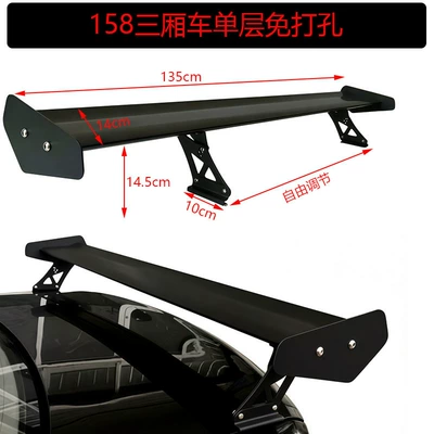 Universal Car Rear Wing for Sedan, No-Drill Aluminum Alloy Clip-On Modified Spoiler Wing Decoration (Fixed wind wing) - jg-158-sedan-single-layer-punch-free-matte-black