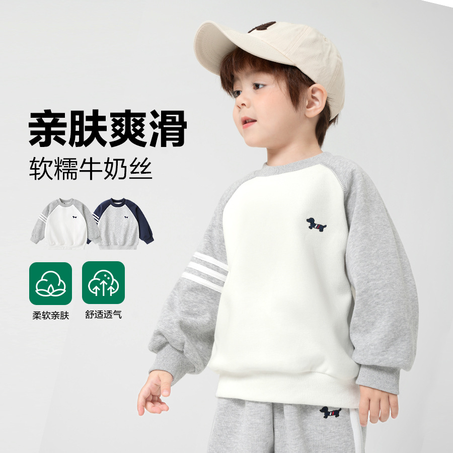 Right European Style Boys' Milk Silk Sweatshirt, New Spring Fashion Children's Clothing, Toddler Boys' Early Spring Top, Spring and Autumn Style