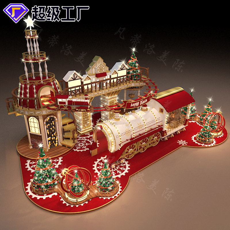 Christmas Metal Arts and Crafts Decoration large Snow Country Train christmas tree Market Sales department DP Mei Chen