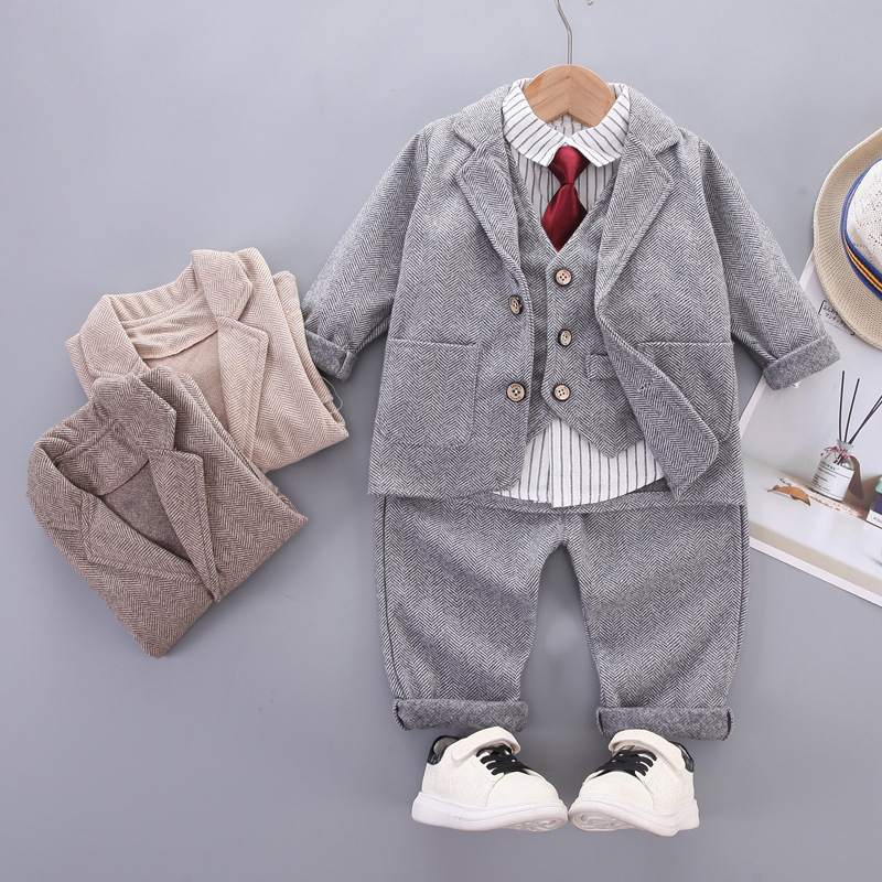Baby Boy's Spring and Autumn Clothes Baby's Suit suit Four-Piece Gentleman's Dress Baby's Clothes New Year's Full Moon Clothes
