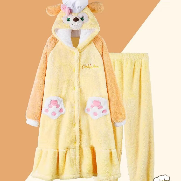 Internet celebridad nuevo Otoño e Invierno coral polar pareja Pacha fresa oso camisón traje largo engrosada entrega de apoyo