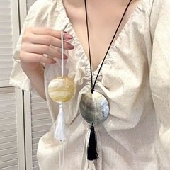 简约清新手工天然贝壳流苏吊坠抽绳项链高级感复古休闲百搭项链女