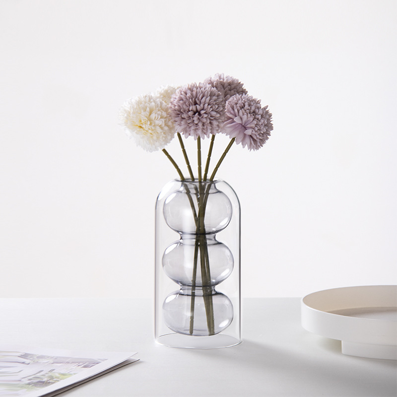 Nórdico creativo vidrio de color pequeño jarrón ins estilo decoración simple sala de estar arreglo floral flor seca agua transparente nutritiva boca fina