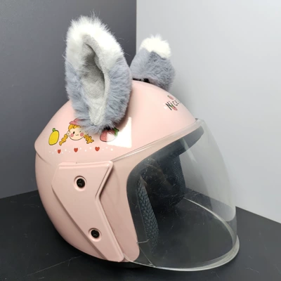 Motosiklet dəbilqələri | Ear Decoration Electric Vehicle - three-dimensional-gray-white-tip-cat-ears