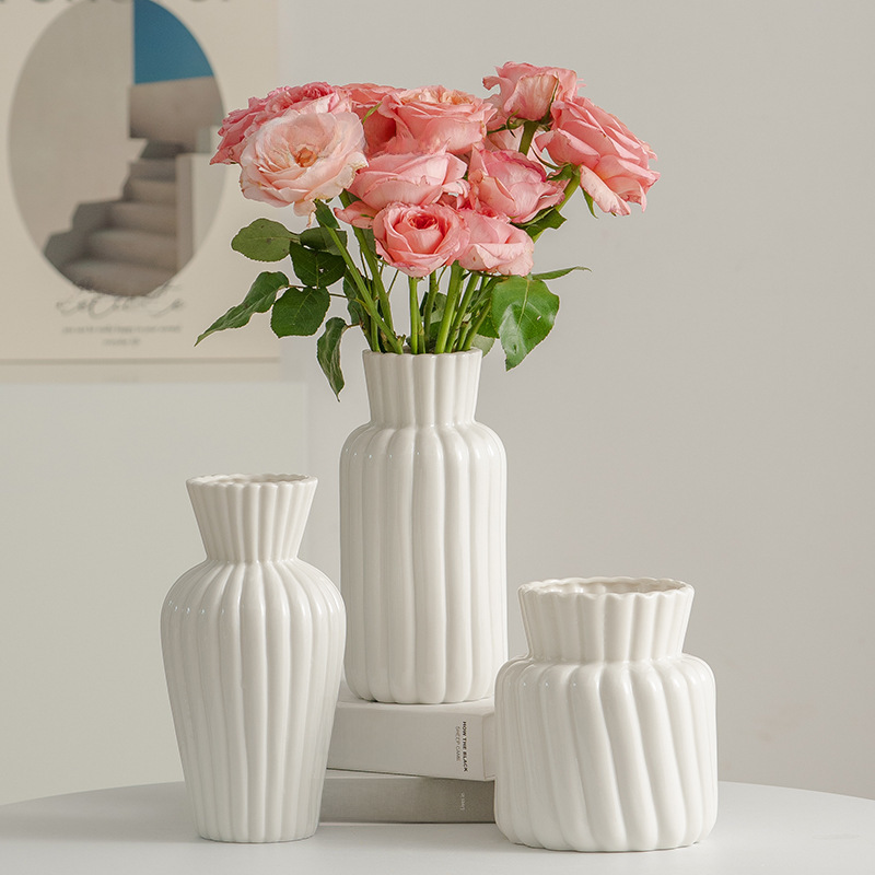 Sichuan-style white Nordic minimalist ceramic dried flower bouquet vase hydroponic home living room dining table flower arrangement decor vase